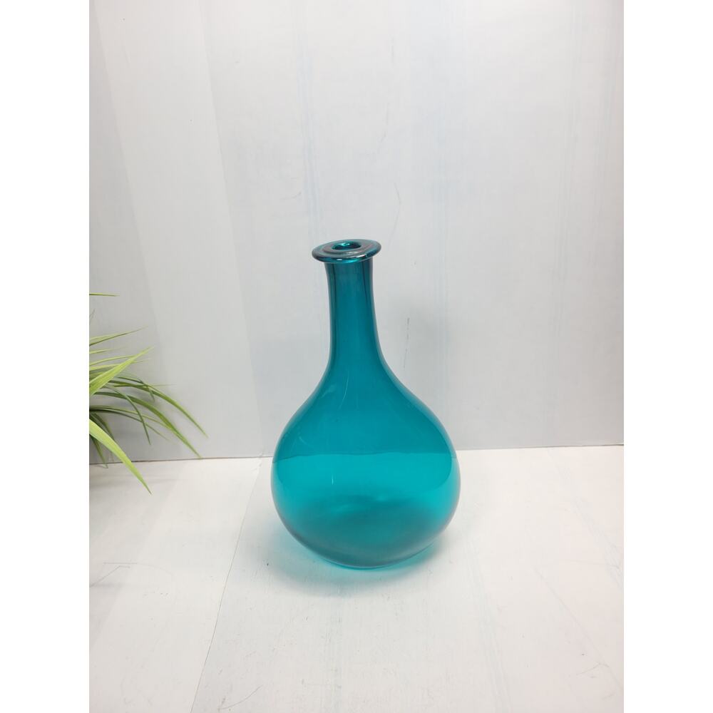 Vintage Bud Vase Blue Teal Art Glass Narrow top Decanter
